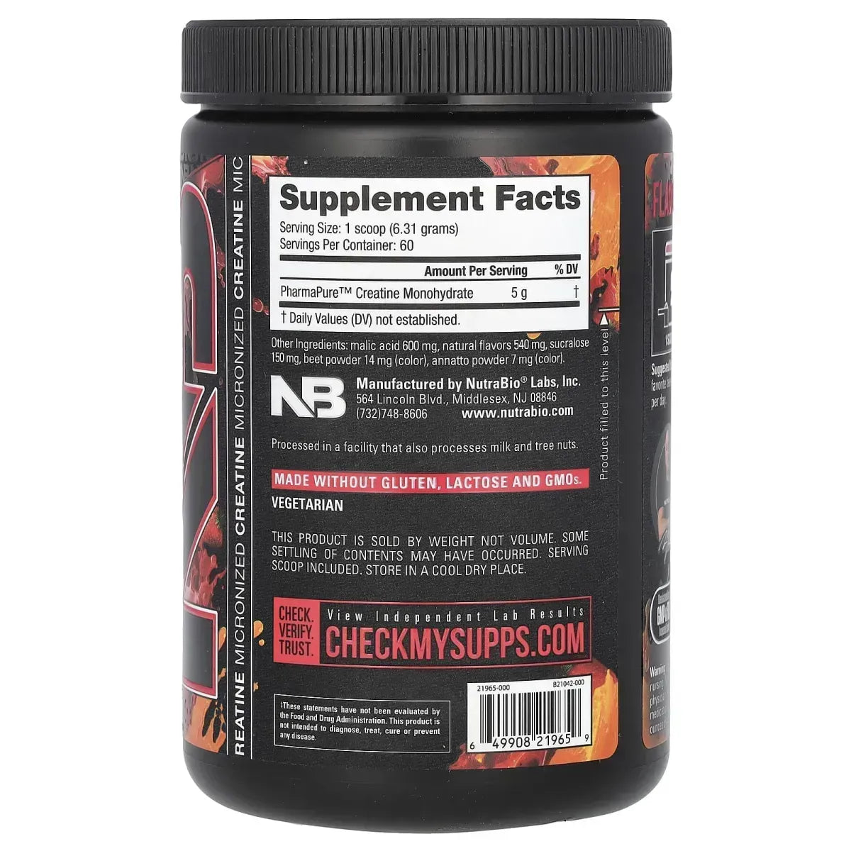 NutraBio Creatine Monohydrate Powder (100 Serving)