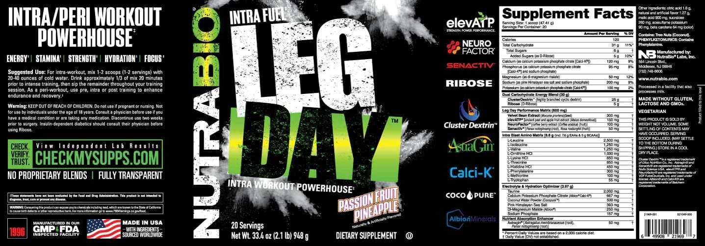NutraBio Leg Day Intra Workout Powder
