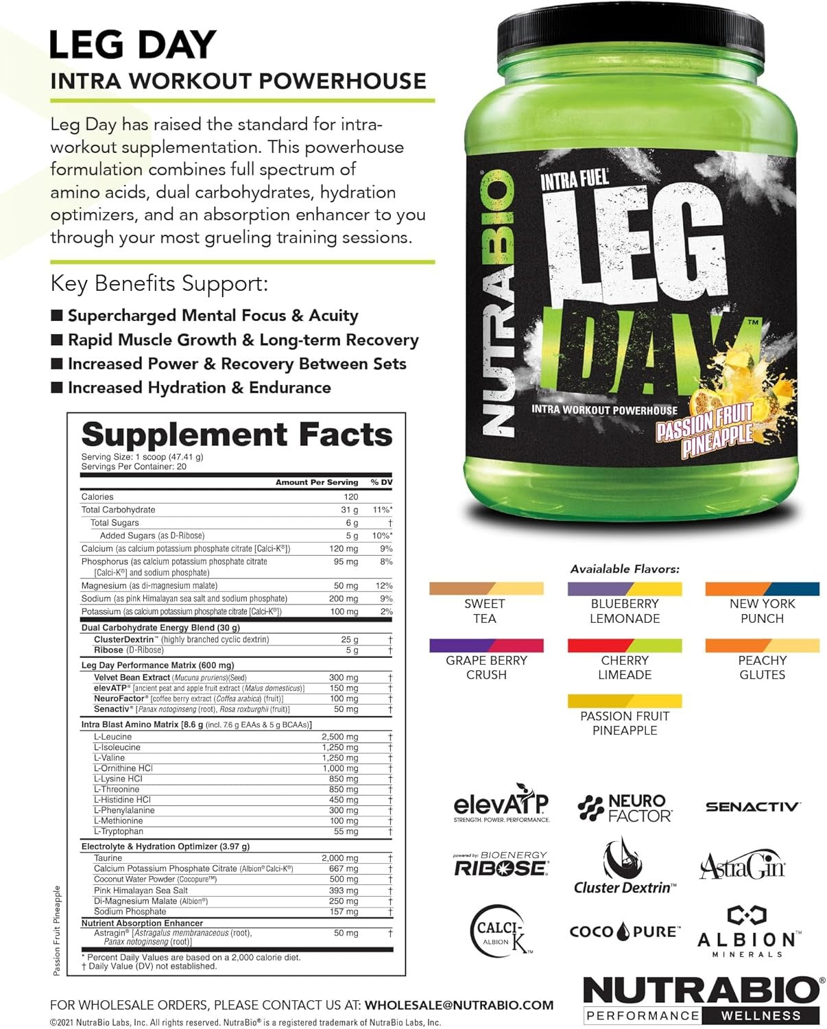 NutraBio Leg Day Intra Workout Powder
