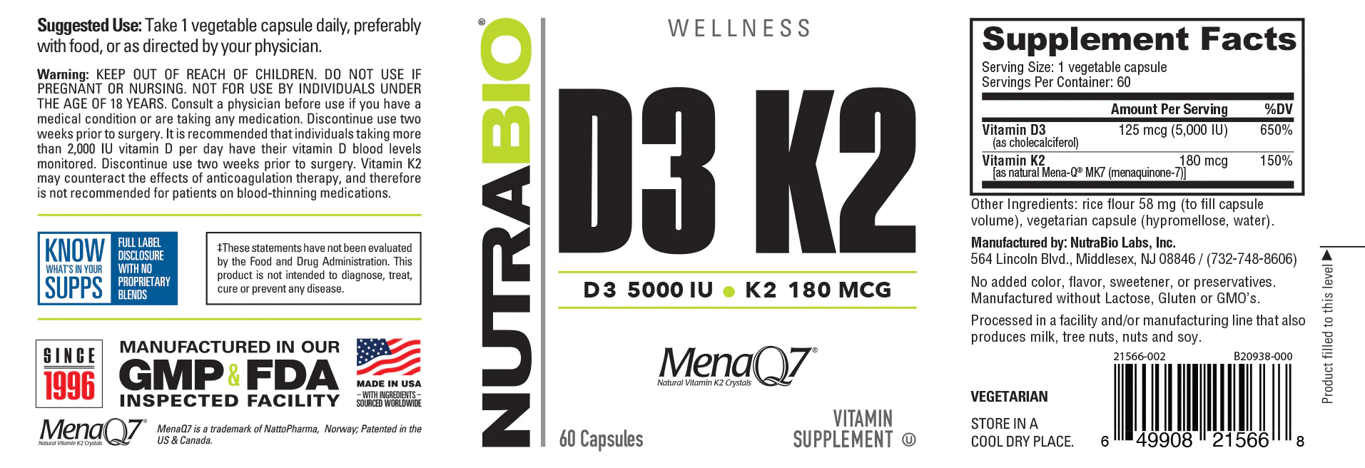 Vitamin D3 K2 by NutraBio