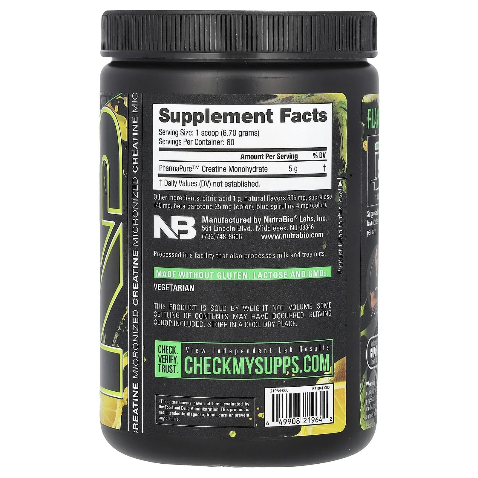 NutraBio Creatine Monohydrate Powder (100 Serving)